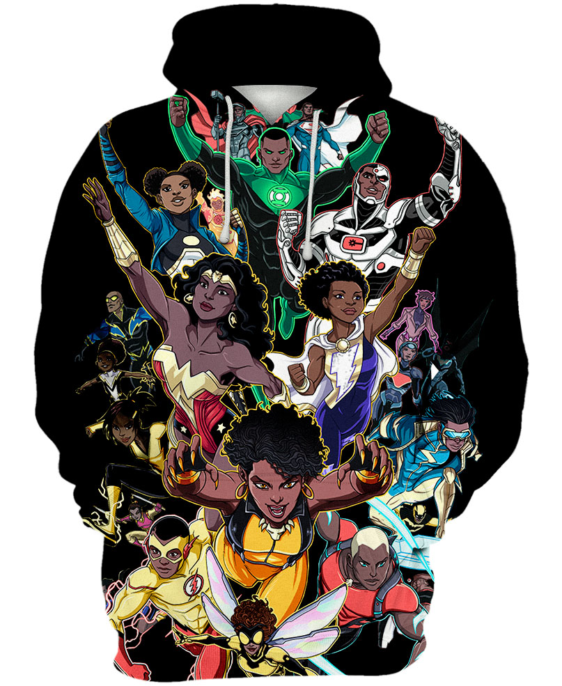 Black women and men superheroes all over print hoodie