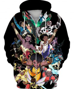 Black women and men superheroes all over print zip hoodie