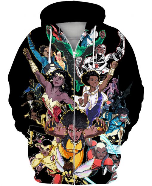 Black women and men superheroes all over print zip hoodie