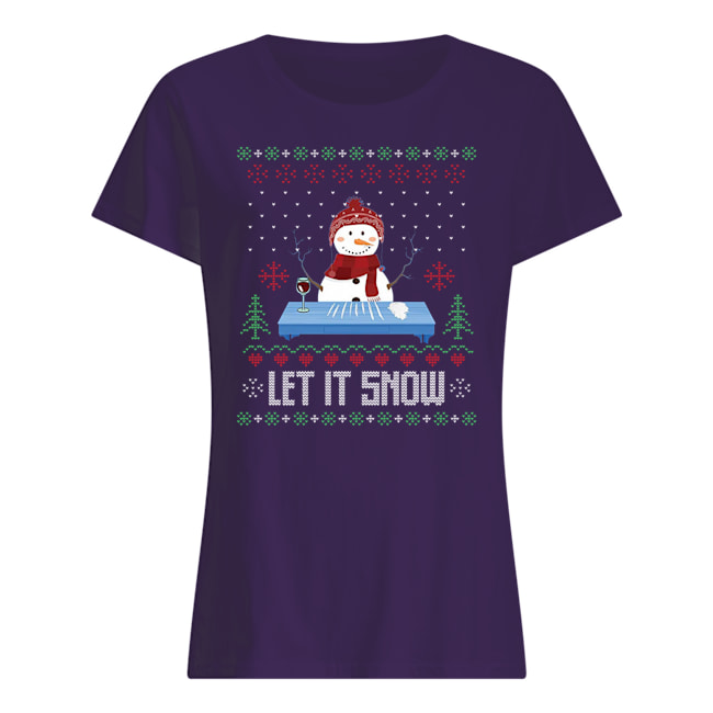 Christmas let it snow snowman doing cocaine womens shirt