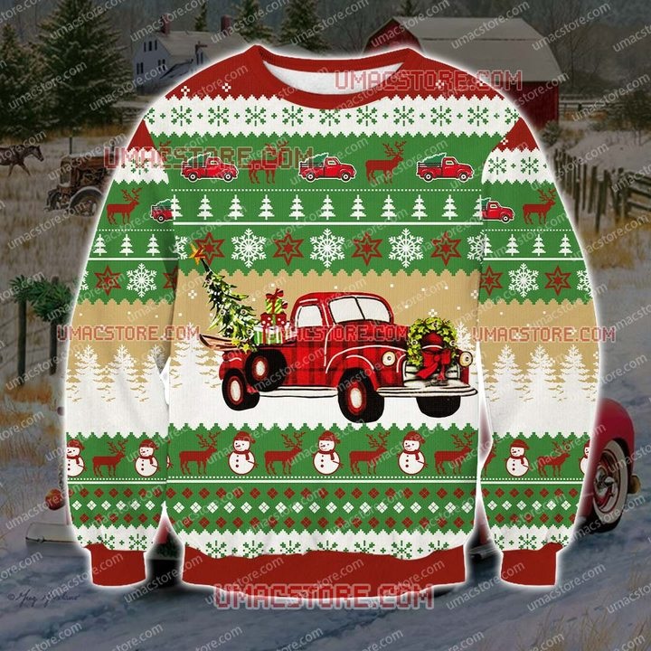 Christmas red truck full printing ugly christmas sweater 2