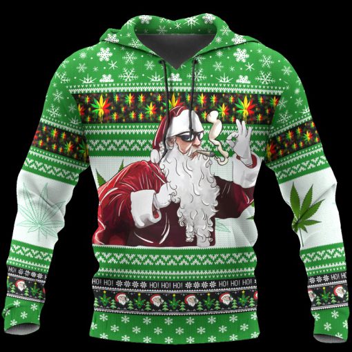 Christmas santa marijuana full printing ugly christmas hoodie