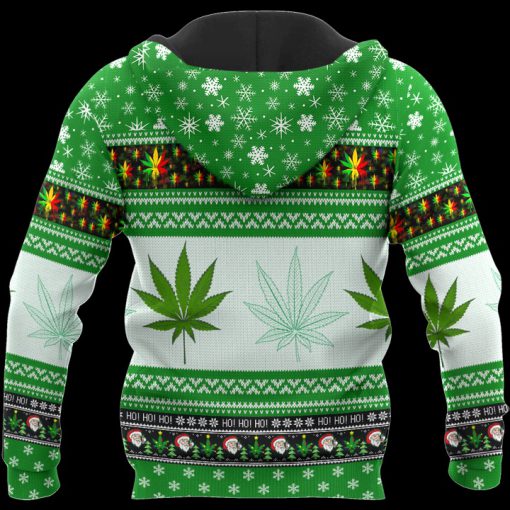 Christmas santa marijuana full printing ugly christmas hoodie - back