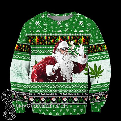 Christmas santa marijuana full printing ugly christmas sweater