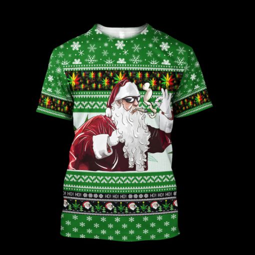 Christmas santa marijuana full printing ugly christmas tshirt