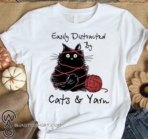Easily distracted by cats and yarn shirt