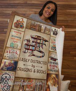 Easily distracted by dragons and books fleece blanket