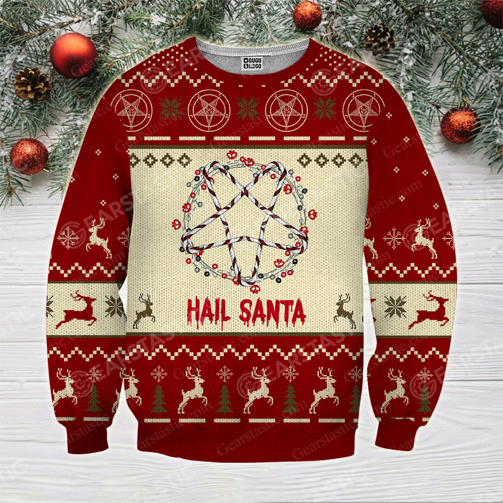 Hail santa full printing ugly christmas sweater 4