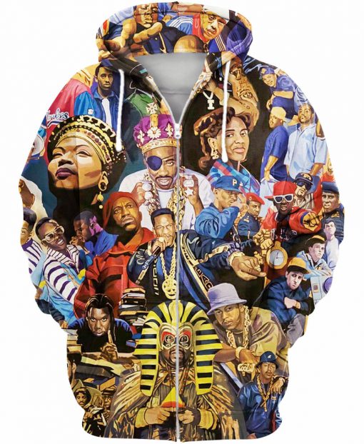 Legends of hiphop full printing zip hoodie