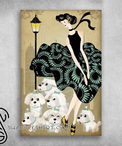 Maltese lady beautiful stylist girl with funny white maltese poster