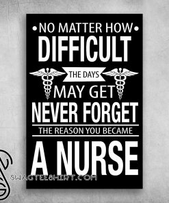 No matter how difficult the days may get never forget the reason you became a nurse poster