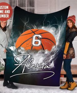 Personalized nba basketball thunder name and number blanket 1
