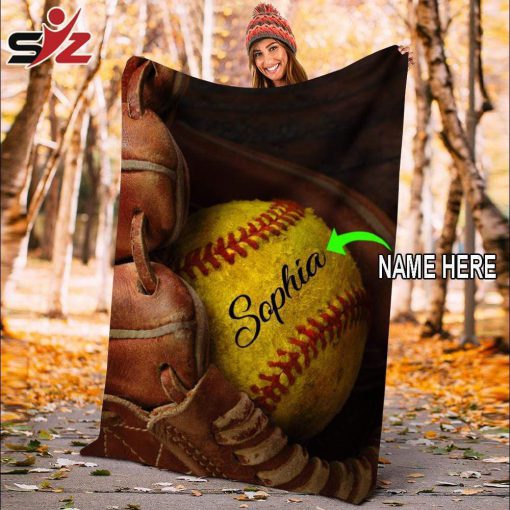 Personalized softball glove name and number blanket 1