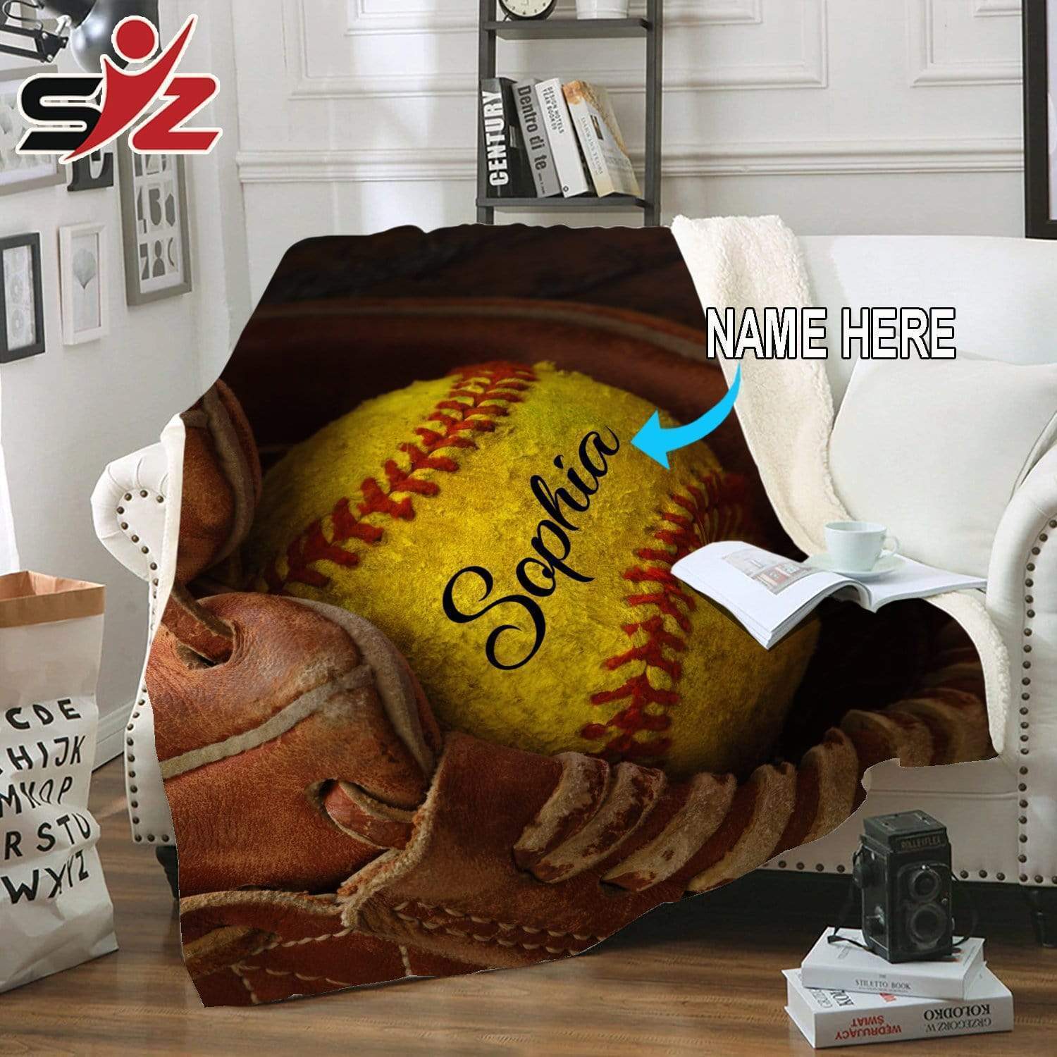 Personalized softball glove name and number blanket 3