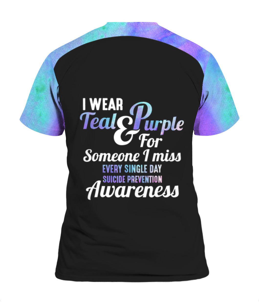 Ribbon suicide prevention awareness teal and purple full printing tshirt - back