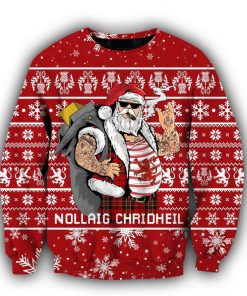 Scottish gangster santa full printing ugly christmas sweater - red
