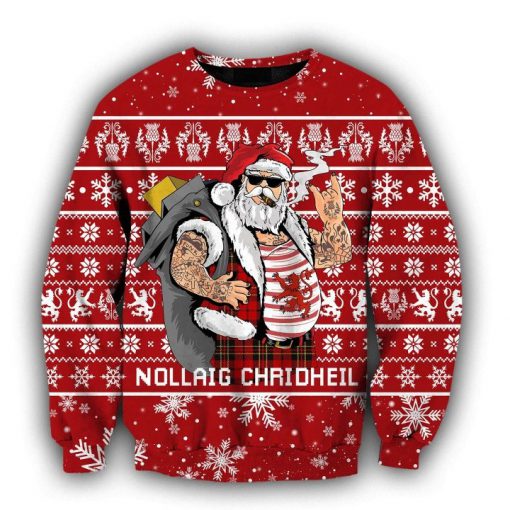 Scottish gangster santa full printing ugly christmas sweater - red