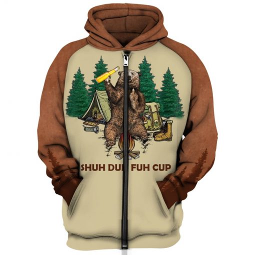 Shuh duh fuh cup bear drinking camping all over print zip hoodie
