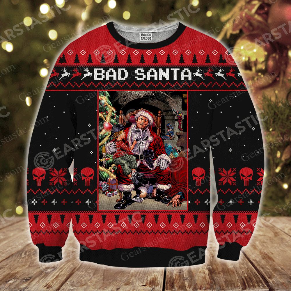 Skull bad santa ugly christmas sweater 1