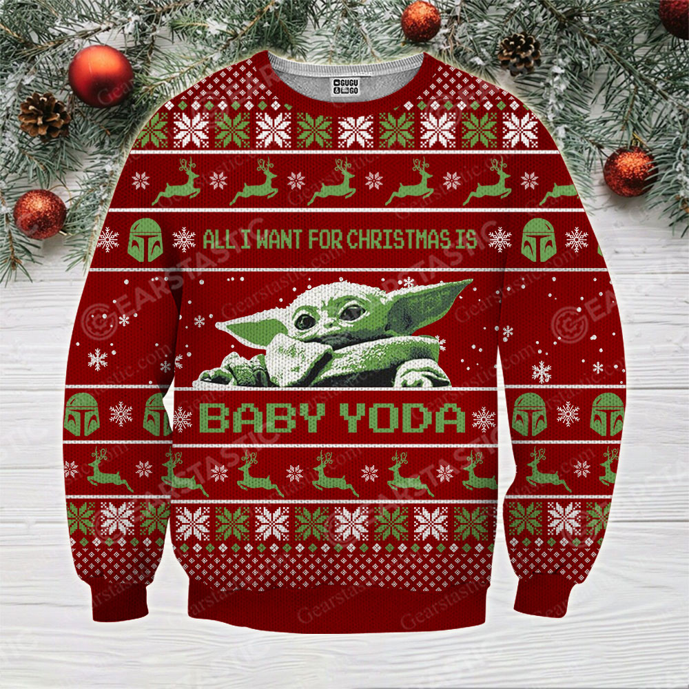Star wars all i want for christmas is you baby yoda full printing ugly christmas sweater 4