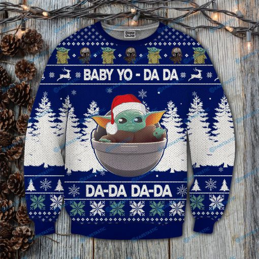 Star wars baby yoda da da da full printing ugly christmas sweater 2