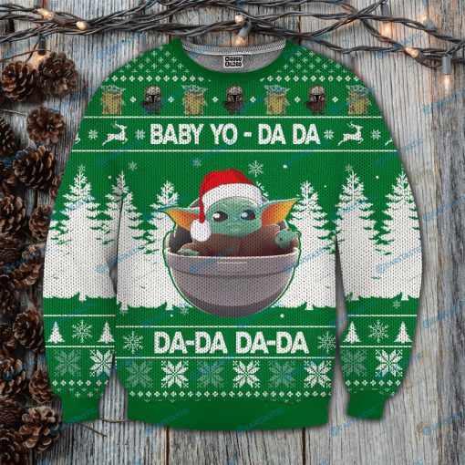 Star wars baby yoda da da da full printing ugly christmas sweater 3