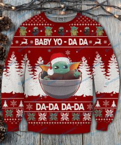 Star wars baby yoda da da da full printing ugly christmas sweater 4