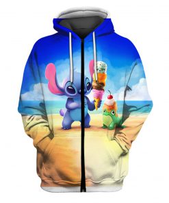 Stitch and ice-cream all over printed zip hoodie