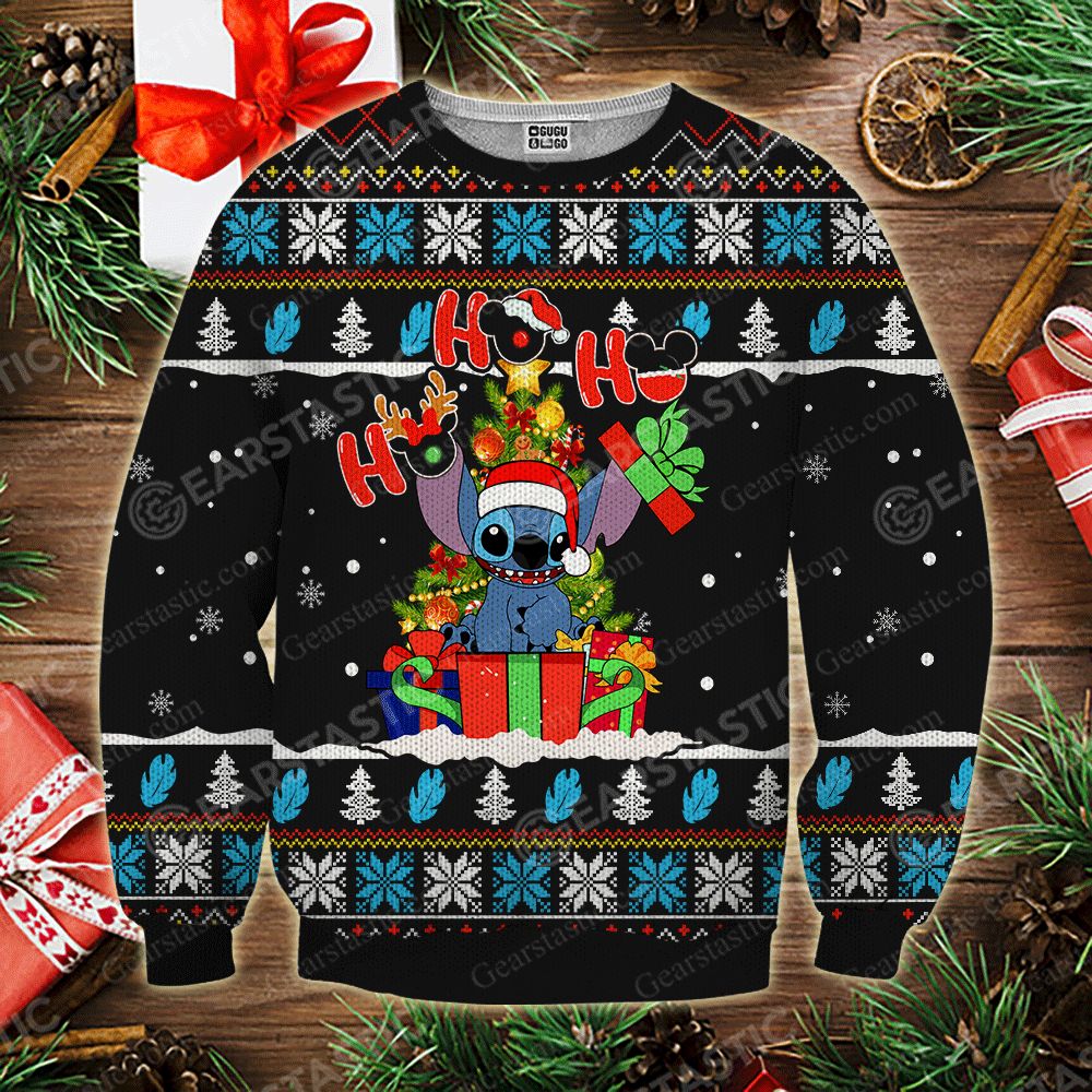 Stitch santa ho ho ho full printing ugly christmas sweater 1