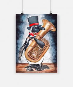Tuba addicts cute penguin hugs tuba musical instrument poster 1