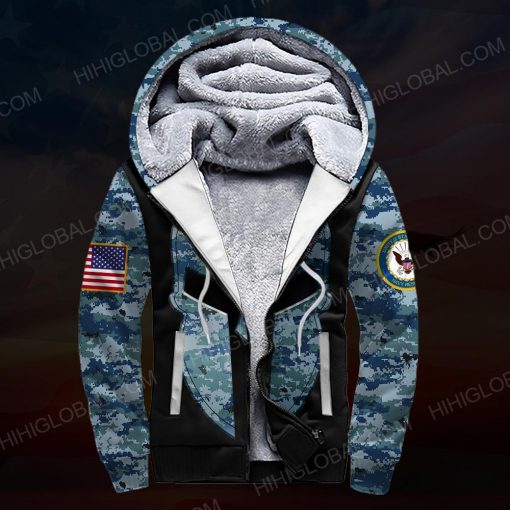 US navy all over printed fleece zip hoodie