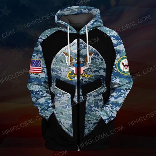 US navy all over printed zip hoodie