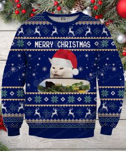 Woman yelling at cat full printing ugly christmas sweater 2