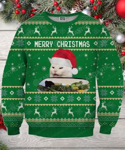 Woman yelling at cat full printing ugly christmas sweater 3