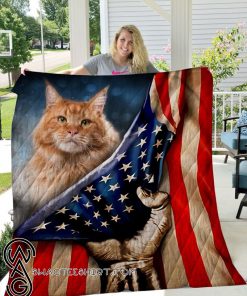 American flag cat all over printed quilt
