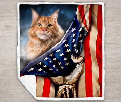 American flag cat all over printed quilt 3