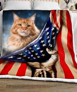 American flag cat all over printed quilt 4