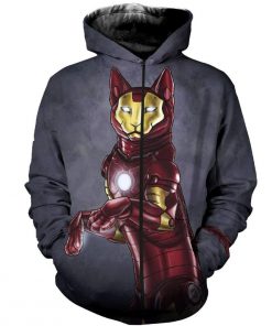 Avengers iron man iron cat all over print zip hoodie