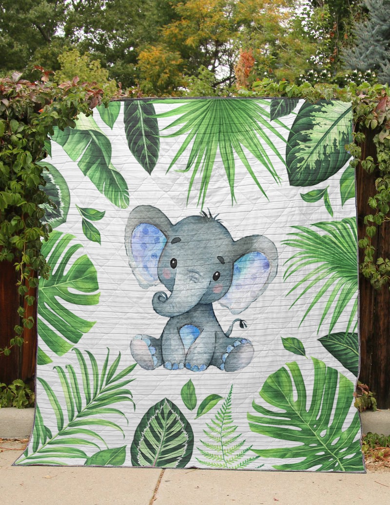 vBaby elephant tropical quilt 4