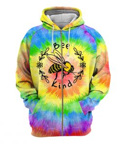 Bee kind tie-dye all over print zip hoodie