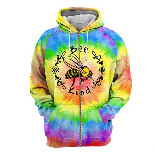 Bee kind tie-dye all over print zip hoodie