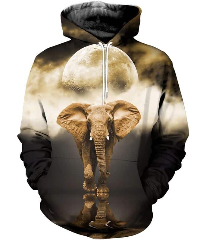 Elephant before the moon full printing hoodie 3
