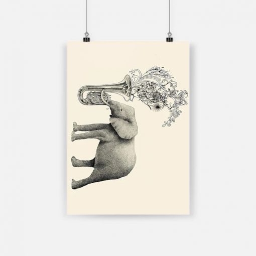 Floral elephant tuba musical instrument poster 1