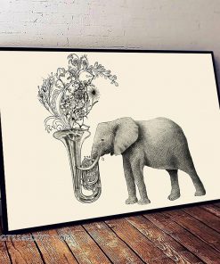 Floral elephant tuba musical instrument poster