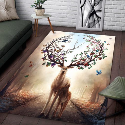 Flower deer mom all over printed rug 2