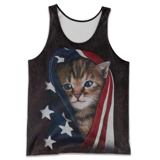 Patriotic kitten american flag all over print tank top