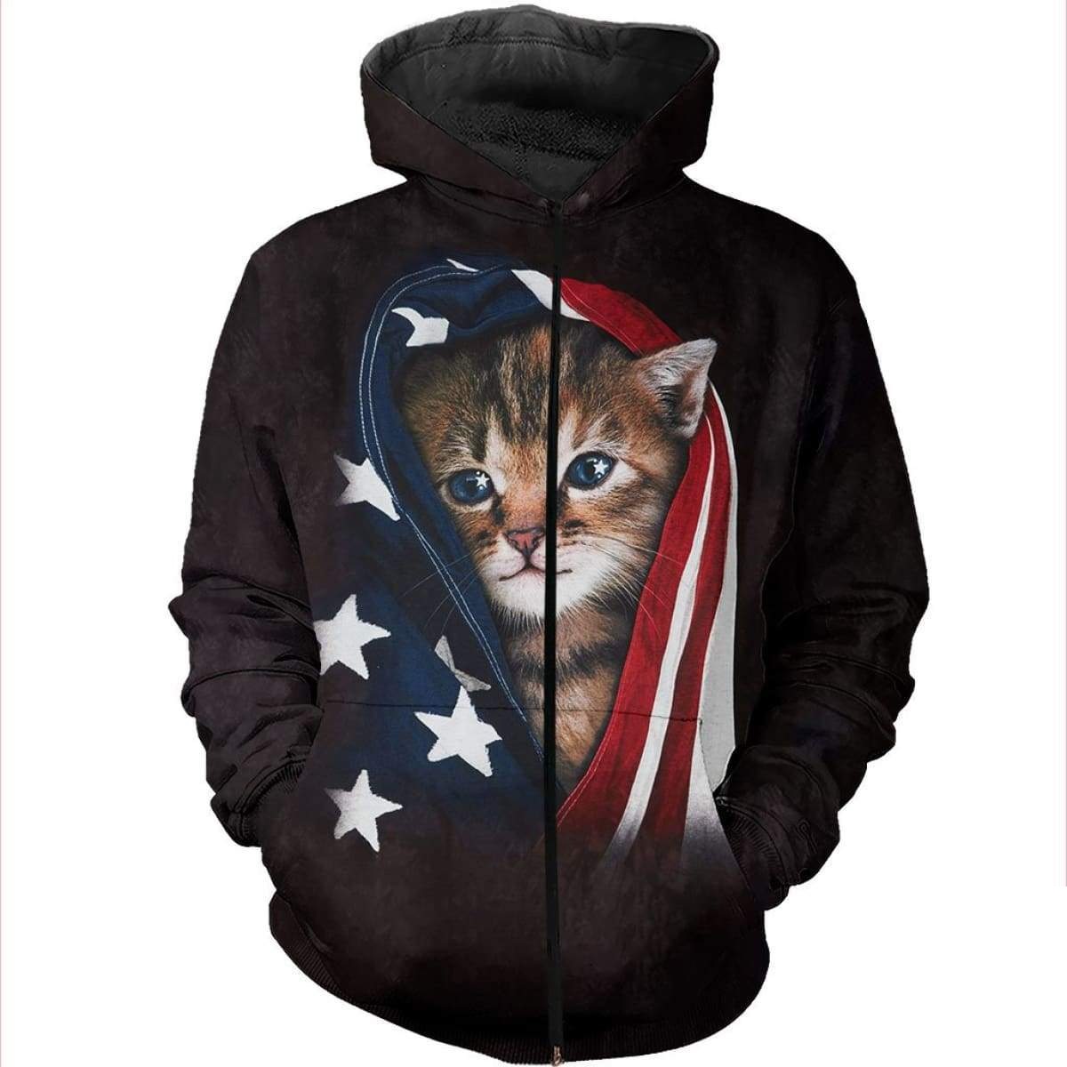 Patriotic kitten american flag all over print zip hoodie