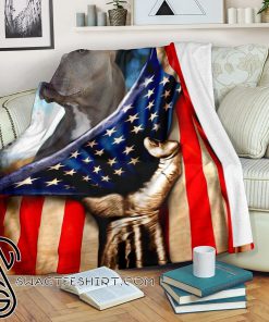 Pitbull behind the american flag blanket