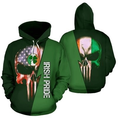 St patrick's day irish pride skull full printing hoodie