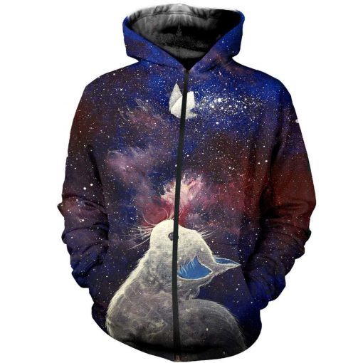 The butterfly soul of cat all over print zip hoodie